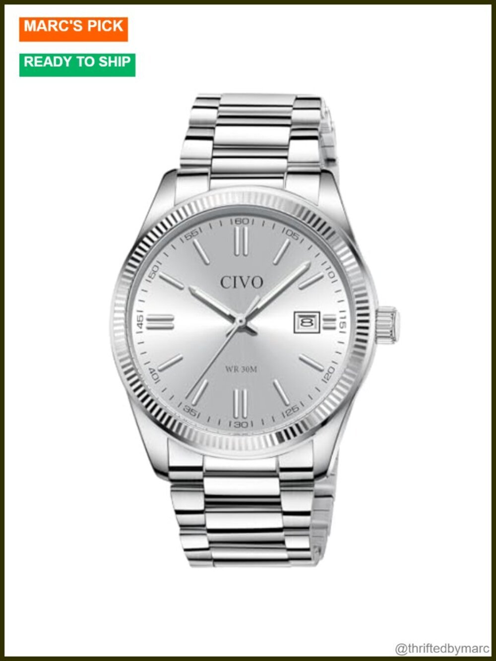 Analog Mens Watch with Date Luminous Hands Stainless Steel Dress Watch